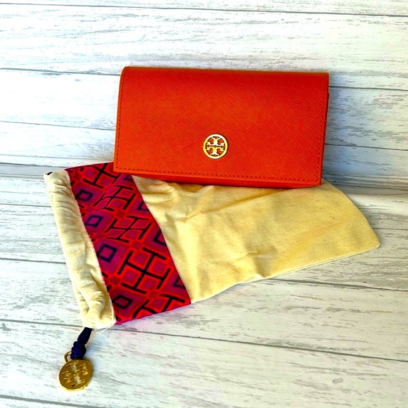 Tory Burch Case Eyeglasses Orange Soft Faux Leather Textured LOGO - Picture 2 of 4